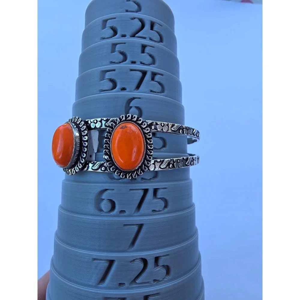 Vintage Spiny Orange Oyster Shell Silver Tone Split Shank Cuff Bracelet